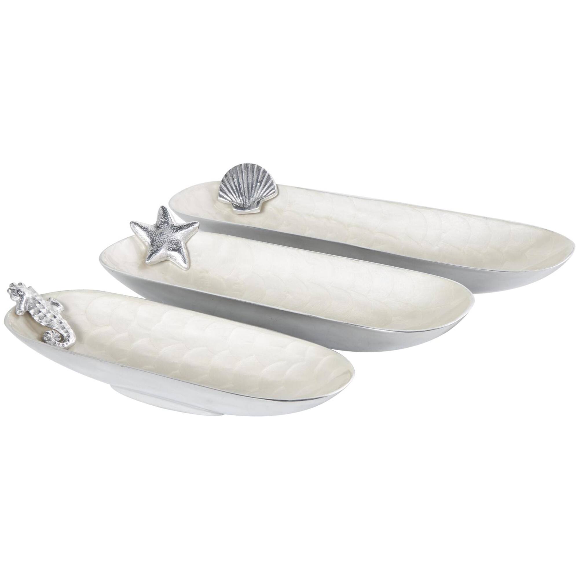 White Sea Life Metal Decorative Bowl Set